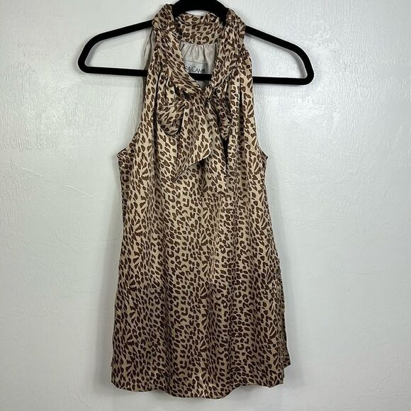 Sara Campbell Animal Print Sleeveless Satin Tie Neck Tunic Top Size 6 - Picture 1 of 8
